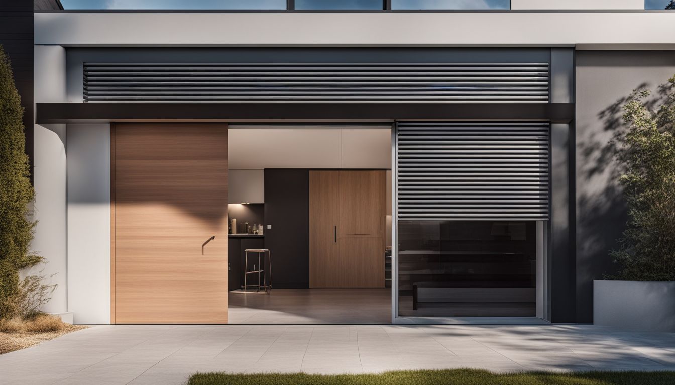 Een persoon komt moeiteloos hun huis binnen via een moderne garagedeur met een ingebouwde loopdeur.