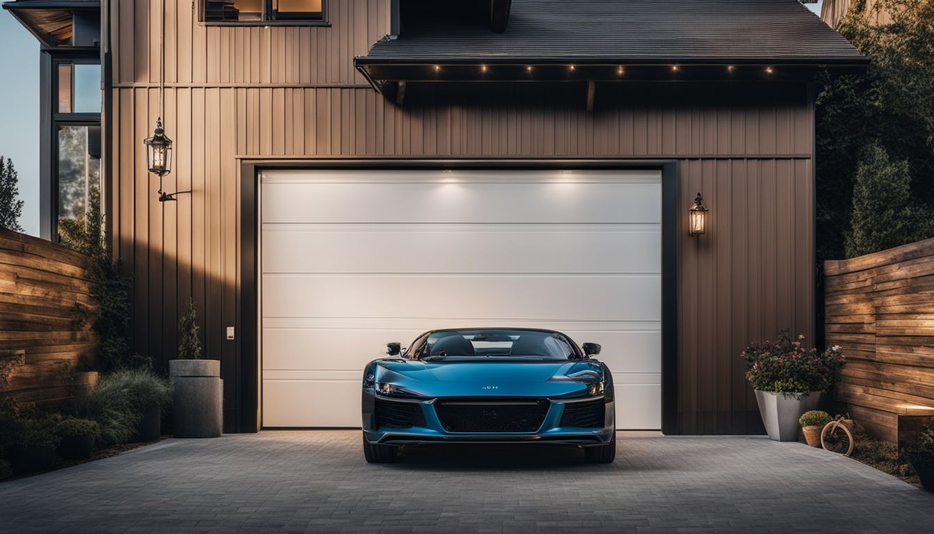 Een foto van een garagepoort met een geïntegreerde kleine deur voor gemakkelijke toegang, met verschillende gezichten, kapsels en outfits en een levendige sfeer. Een foto van een garagepoort met een geïntegreerde kleine deur voor gemakkelijke toegang, met verschillende gezichten, kapsels en outfits en een levendige sfeer.