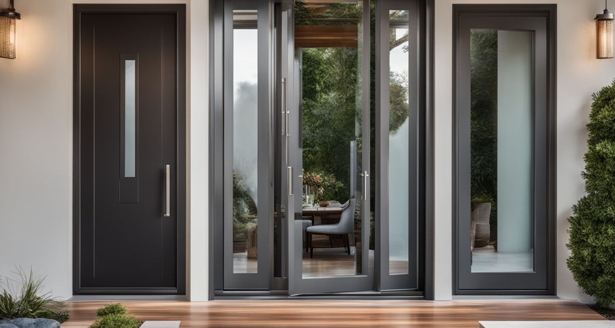 Vergelijking van moderne huizen met aluminium en PVC deuren naast elkaar genomen