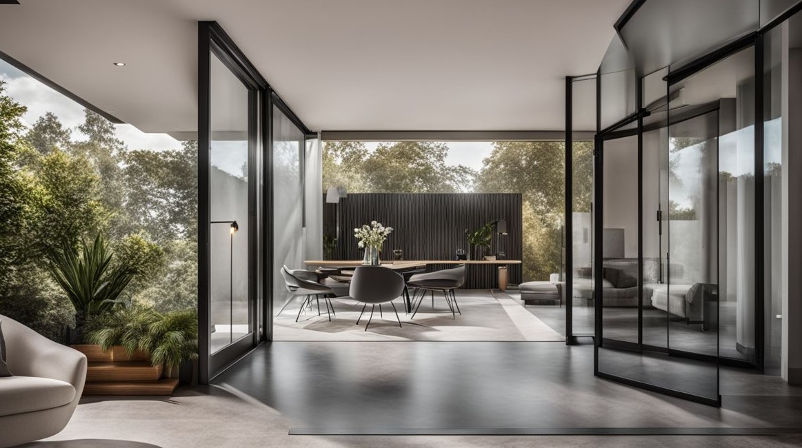 Een moderne aluminium deur voor een huis met een strak en duurzaam ontwerp, gefotografeerd in een goed verlichte entree.